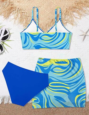 Boilcat Girls Swimsuit 3 Piece Girls Bathing Suit Tropical Floral Bikini Set with Cover Up Skirt Girls' Swimwear 9-16 Years in Kuwait