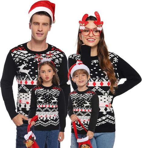 Cowasto Mens Crewneck Christmas Sweater Family Matching Sets Knitted Sweater Pullover in Kuwait