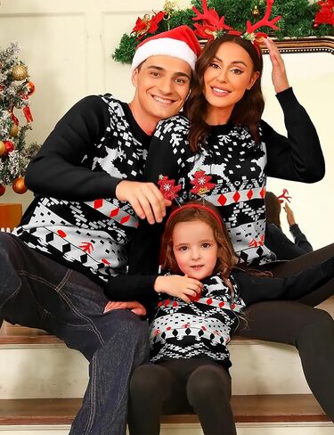 Cowasto Mens Crewneck Christmas Sweater Family Matching Sets Knitted Sweater Pullover in Kuwait