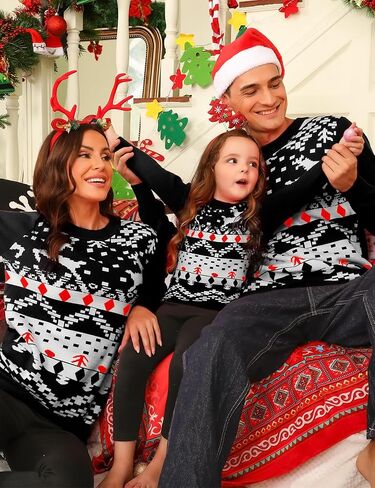 Cowasto Mens Crewneck Christmas Sweater Family Matching Sets Knitted Sweater Pullover in Kuwait