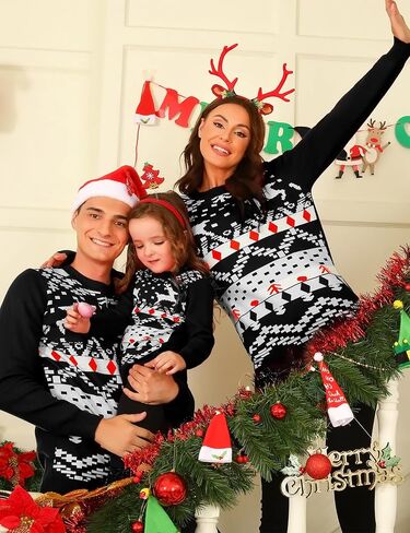 Cowasto Mens Crewneck Christmas Sweater Family Matching Sets Knitted Sweater Pullover in Kuwait