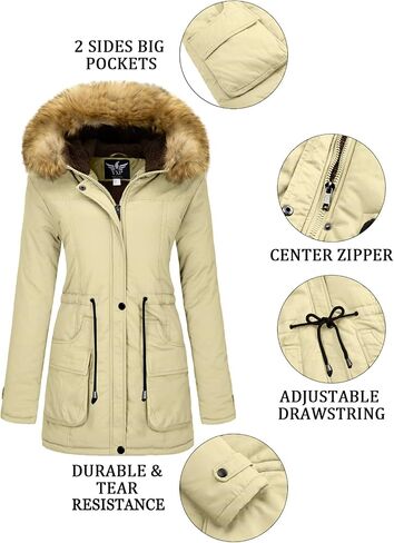 YXP Women's Winter Thicken Military Parka Jacket Warm Fleece Cotton Coat with Fur Hood in Saudi Arabia