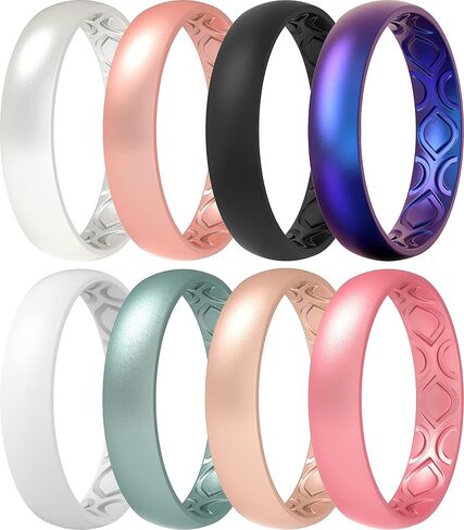 ThunderFit Women Breathable Eternity Pattern Silicone Wedding Rings Anniversary Bands 4mm Wide 1.5mm Thick - 1/2/3/4/5/6/7/8/9/10/12 Variety Multipack in Saudi Arabia