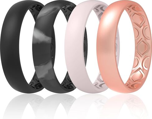 ThunderFit Women Breathable Eternity Pattern Silicone Wedding Rings Anniversary Bands 4mm Wide 1.5mm Thick - 1/2/3/4/5/6/7/8/9/10/12 Variety Multipack in Saudi Arabia