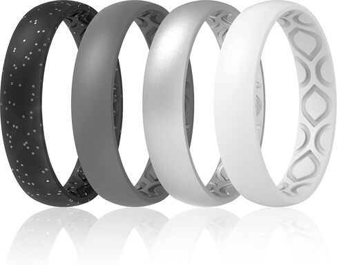 ThunderFit Women Breathable Eternity Pattern Silicone Wedding Rings Anniversary Bands 4mm Wide 1.5mm Thick - 1/2/3/4/5/6/7/8/9/10/12 Variety Multipack in Saudi Arabia
