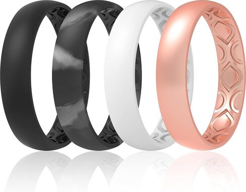 ThunderFit Women Breathable Eternity Pattern Silicone Wedding Rings Anniversary Bands 4mm Wide 1.5mm Thick - 1/2/3/4/5/6/7/8/9/10/12 Variety Multipack in Saudi Arabia