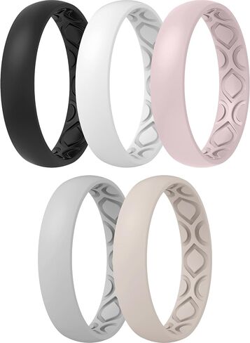 ThunderFit Women Breathable Eternity Pattern Silicone Wedding Rings Anniversary Bands 4mm Wide 1.5mm Thick - 1/2/3/4/5/6/7/8/9/10/12 Variety Multipack in Saudi Arabia