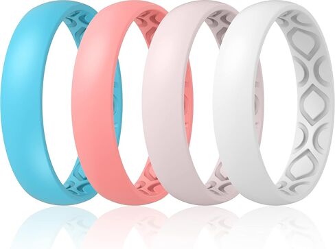 ThunderFit Women Breathable Eternity Pattern Silicone Wedding Rings Anniversary Bands 4mm Wide 1.5mm Thick - 1/2/3/4/5/6/7/8/9/10/12 Variety Multipack in Saudi Arabia