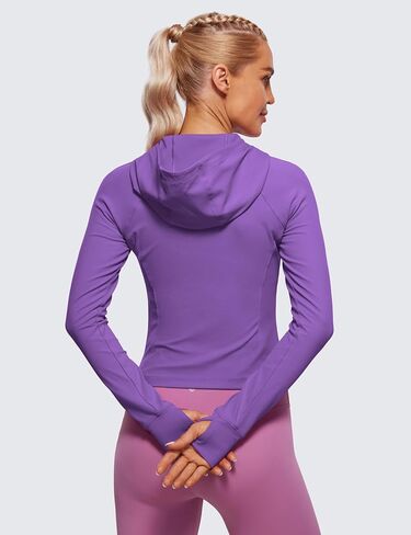 سترات CRZ YOGA النسائية Butterluxe بسحاب كامل للتمرين بغطاء للرأس، سترة رياضية خفيفة الوزن بغطاء للرأس مع فتحات للإبهام in Saudi Arabia
