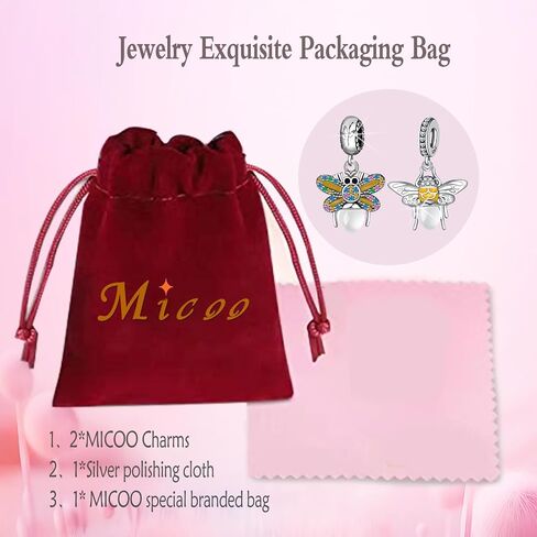 MICOO 925 Sterling Silver Clip Cubic Zirconias Beads Charms for Bracelets and Necklace,2pc Double Gifts for Mums, Couples and Sisters in Saudi Arabia