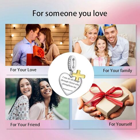 Birthday Fashion Love Heart Dangle Charm 925 Sterling Silver Charms fits Bracelets and Necklace Pendant Bead Charms Jewelry Present for Women Family Friends in Saudi Arabia