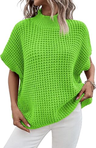 Pink Queen Women's Mock Neck Batwing Short Sleeve Loose Oversized Knit Pullover Sweater Jumper Tops in Kuwait
