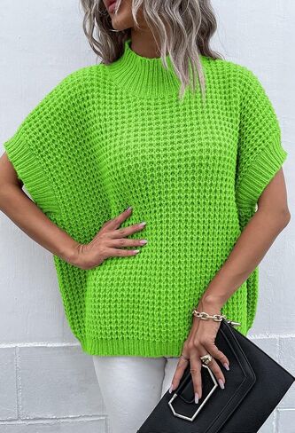 Pink Queen Women's Mock Neck Batwing Short Sleeve Loose Oversized Knit Pullover Sweater Jumper Tops in Kuwait