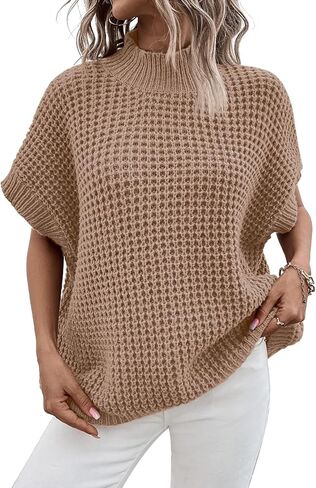 Pink Queen Women's Mock Neck Batwing Short Sleeve Loose Oversized Knit Pullover Sweater Jumper Tops in Kuwait