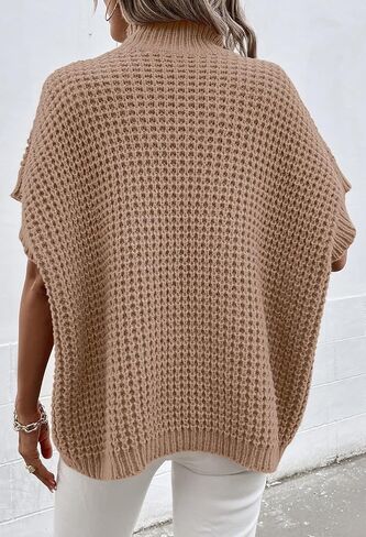 Pink Queen Women's Mock Neck Batwing Short Sleeve Loose Oversized Knit Pullover Sweater Jumper Tops in Kuwait