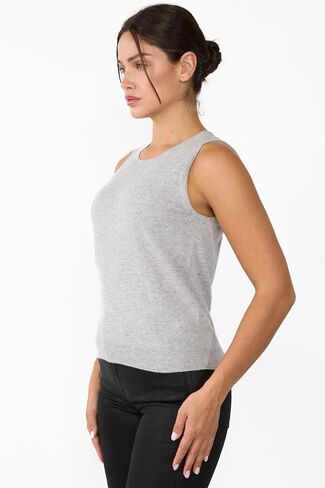 JENNIE LIU 100% Cashmere Tank Tops for Women | Sleeveless Crewneck Sweater Vest in Kuwait