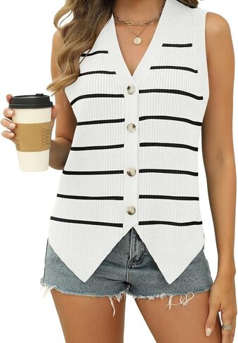 Rapbin Womens Sweater Vest Button Down Sleeveless V Neck Tank Tops 2024 Fashion Trendy in Saudi Arabia