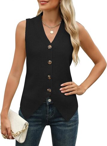 Rapbin Womens Sweater Vest Button Down Sleeveless V Neck Tank Tops 2024 Fashion Trendy in Kuwait
