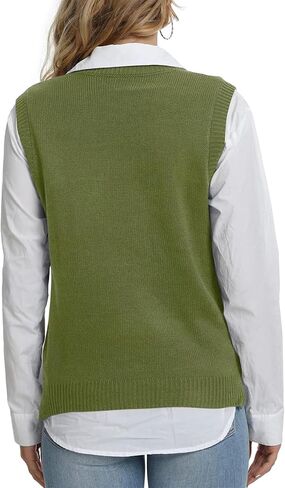 سترة نسائية من Lailezou برقبة على شكل حرف V سترة محبوكة منقوشة على طراز Preppy بدون أكمام in Kuwait