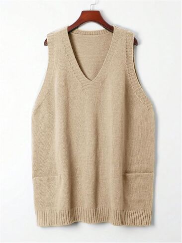SOLY HUX Women's Plus Size Sweater Vest V Neck Sleeveless Loose Fit Knit Pullover Tank Tops with Pockets in Kuwait