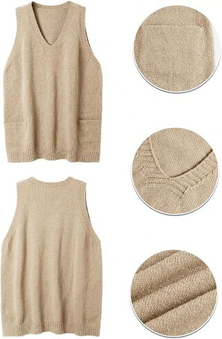 SOLY HUX Women's Plus Size Sweater Vest V Neck Sleeveless Loose Fit Knit Pullover Tank Tops with Pockets in Kuwait