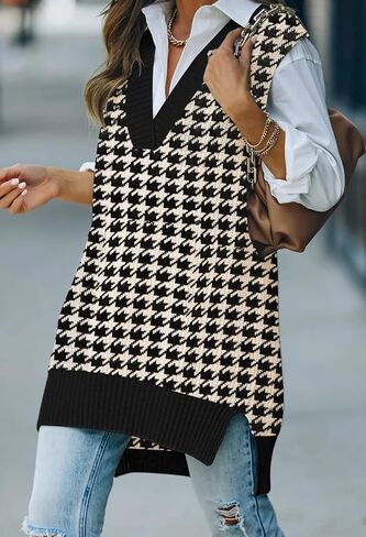 سترة نسائية محبوكة كبيرة الحجم من Kisscynest برقبة على شكل حرف V كاجوال فضفاضة بدون أكمام in Kuwait