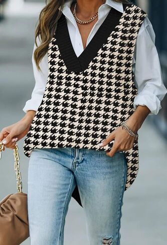 سترة نسائية محبوكة كبيرة الحجم من Kisscynest برقبة على شكل حرف V كاجوال فضفاضة بدون أكمام in Kuwait