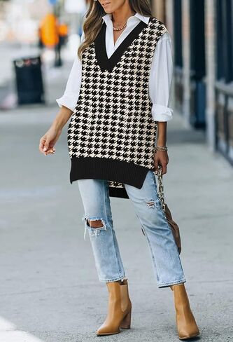 سترة نسائية محبوكة كبيرة الحجم من Kisscynest برقبة على شكل حرف V كاجوال فضفاضة بدون أكمام in Kuwait