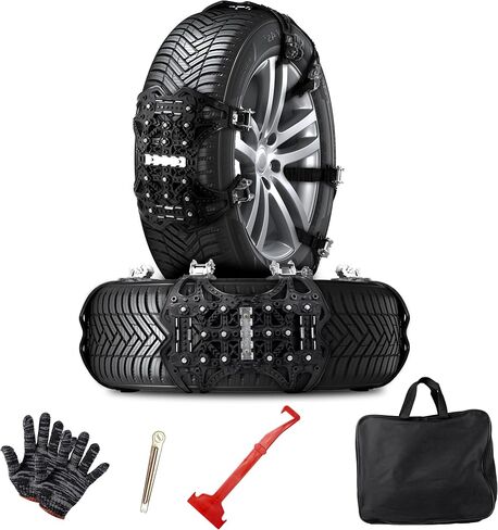 VaygWay Car Snow Tire Anti-Slip Chains - All Season Black Upgraded - Emergency Vehicle Tire Chains for Cars, SUVs, & Trucks (Black Upgraded, 6 Pack) in Kuwait