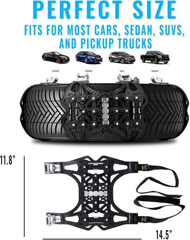 VaygWay Car Snow Tire Anti-Slip Chains - All Season Black Upgraded - Emergency Vehicle Tire Chains for Cars, SUVs, & Trucks (Black Upgraded, 6 Pack) in Kuwait