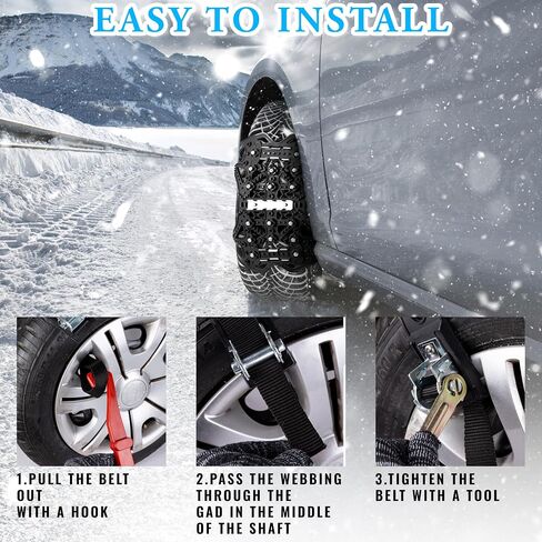 VaygWay Car Snow Tire Anti-Slip Chains - All Season Black Upgraded - Emergency Vehicle Tire Chains for Cars, SUVs, & Trucks (Black Upgraded, 6 Pack) in Kuwait