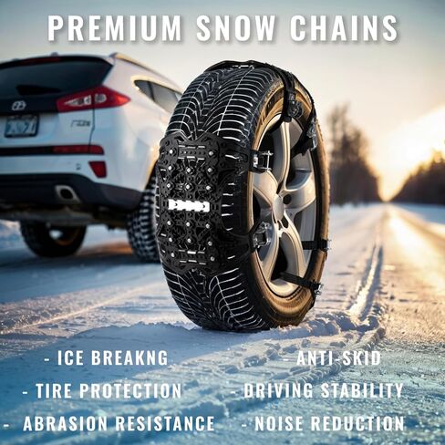 VaygWay Car Snow Tire Anti-Slip Chains - All Season Black Upgraded - Emergency Vehicle Tire Chains for Cars, SUVs, & Trucks (Black Upgraded, 6 Pack) in Kuwait