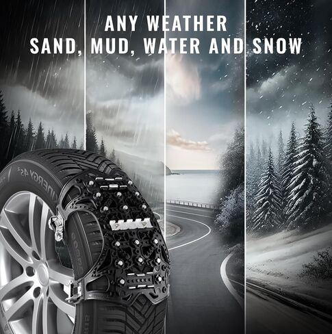 VaygWay Car Snow Tire Anti-Slip Chains - All Season Black Upgraded - Emergency Vehicle Tire Chains for Cars, SUVs, & Trucks (Black Upgraded, 6 Pack) in Kuwait