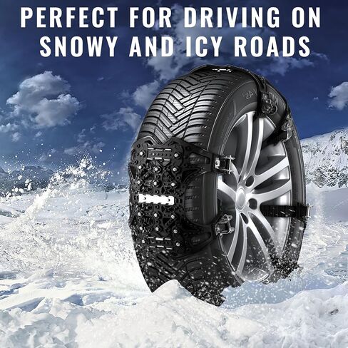VaygWay Car Snow Tire Anti-Slip Chains - All Season Black Upgraded - Emergency Vehicle Tire Chains for Cars, SUVs, & Trucks (Black Upgraded, 6 Pack) in Kuwait
