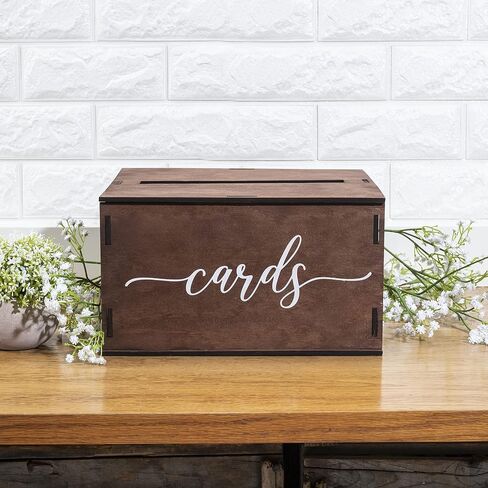 Wooden Wedding Card Box with Slot & Lid | Decorations for Reception for Wedding Gifts & Money | Baby & Bridal Shower, Graduation - Standard Size in Kuwait