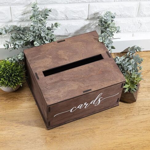 Wooden Wedding Card Box with Slot & Lid | Decorations for Reception for Wedding Gifts & Money | Baby & Bridal Shower, Graduation - Standard Size in Kuwait