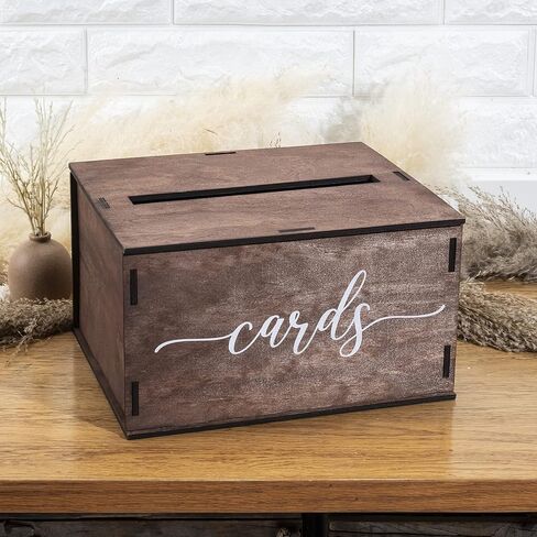 Wooden Wedding Card Box with Slot & Lid | Decorations for Reception for Wedding Gifts & Money | Baby & Bridal Shower, Graduation - Standard Size in Kuwait