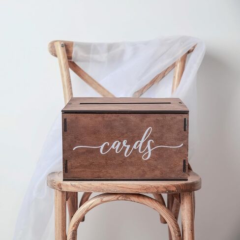 Wooden Wedding Card Box with Slot & Lid | Decorations for Reception for Wedding Gifts & Money | Baby & Bridal Shower, Graduation - Standard Size in Kuwait