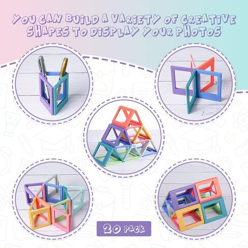 Epakh 20 Packs Magnetic Photo Picture Frame Cute Mini Table Photo Frame Holder 3 Inches Plastic Colorful Photo Display Compatible with Fujifilm Instax for Fridge Refrigerator Office (Multicolor) in Saudi Arabia