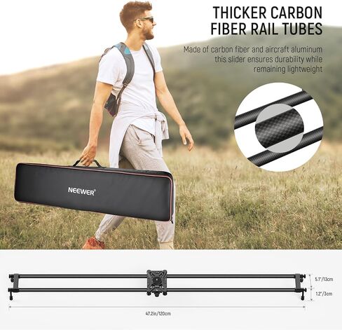 NEEWER 47.2in/120cm Carbon Fiber Camera Slider, Dolly Rail Track with Thicker Tube and More Stable Support, 4 Precise Smooth Bearings and Levelling for DSLR Camera Camcorder, Max Load 22lb, CS120CM in Saudi Arabia