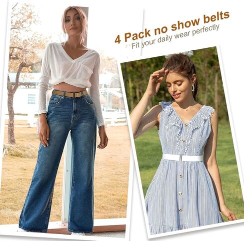 JASGOOD Invisible Women Stretch Belt No Show Elastic Web Strap Belt with Flat Buckle for Jeans Pants Dresses in Kuwait