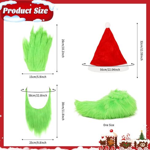 Green Big Monster Gloves Furry Hands Monster Shoe Covers Santa Hat Christmas Costume Prop Halloween Accessories Gifts in Saudi Arabia