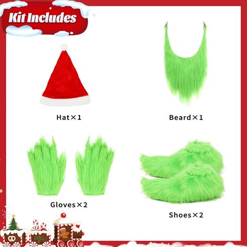 Green Big Monster Gloves Furry Hands Monster Shoe Covers Santa Hat Christmas Costume Prop Halloween Accessories Gifts in Saudi Arabia