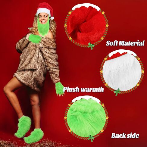 Green Big Monster Gloves Furry Hands Monster Shoe Covers Santa Hat Christmas Costume Prop Halloween Accessories Gifts in Saudi Arabia