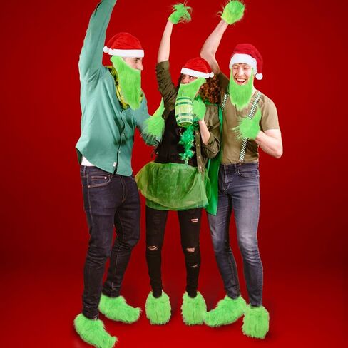 Green Big Monster Gloves Furry Hands Monster Shoe Covers Santa Hat Christmas Costume Prop Halloween Accessories Gifts in Saudi Arabia