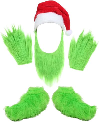 Green Big Monster Gloves Furry Hands Monster Shoe Covers Santa Hat Christmas Costume Prop Halloween Accessories Gifts in Saudi Arabia