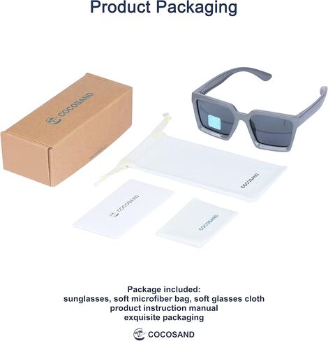 COCOSAND Kids Sunglasses Polarized UV 400 Protection Retro Square Futuristic Glasses for Youth Teen Boys Girls Age 5-12 in Kuwait