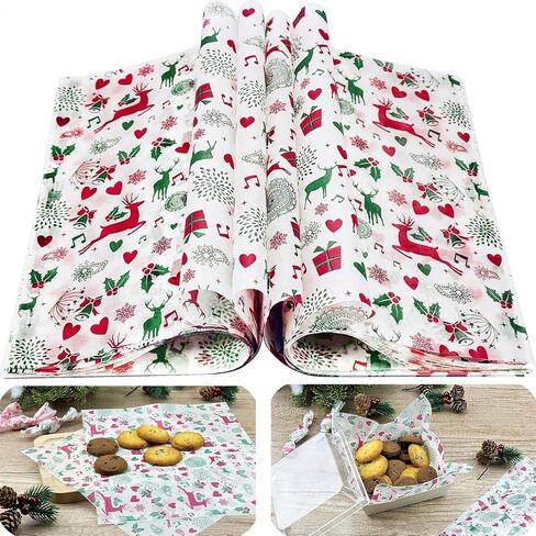 100 قطعة من أوراق شمع عيد الميلاد من CAMKYDE للطعام، أوراق ورقية مقاومة للدهون لعيد الميلاد المجيد (حلوى حمراء) in Kuwait