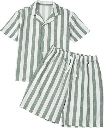 blibean Boys Short Sleeve Shirts Button Down Clothes Sets Size 6-15 Year in Saudi Arabia