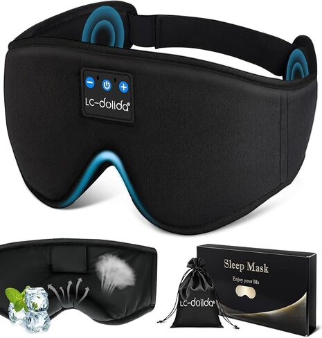 LC-dolida Sleep Headphones, White Noise Bluetooth Sleep Mask 3D Wireless Eye Mask Sleeping with Timing, Sleep Mask with Bluetooth Headphones for Side Sleepers Travel Yoga, Cool Gifts Men Women in Kuwait